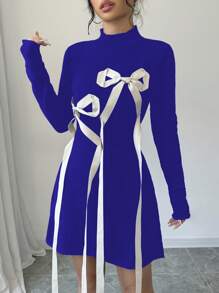 Elenzga Women's Cinched Waist Knit Sweater Dress Fall Cloth For Women - Blue - View 3