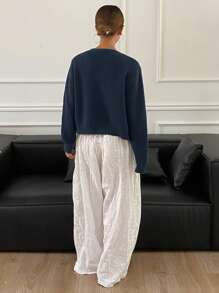 Livesso 新款秋季短款扭纹针织开衫，女装，秋季女装夹克 - 藏蓝色 - 查看 2