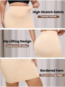 女士加大码无缝收腹塑身裙，高腰紧身迷你裙 - 杏色 - 查看 5