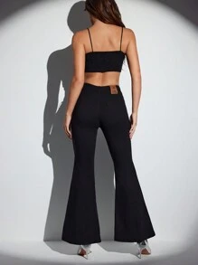 SHEIN X Belinda NO NAME Designer Frauen Glamouröse Hoch Taillierte Hose mit Schlitz und Strass Dekor, für Erntedankfest, Feiertage, Neujahr, Festivals