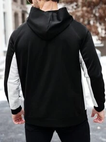 Manfinity Homme Plus Size Men's Solid Color Patchwork Long Sleeve Letter Print Casual Hoodie Sweatshirt - Black - View 2