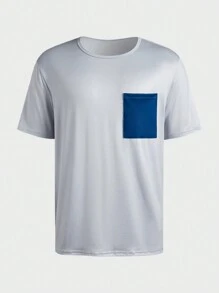 2pcs Men Casual Color Block Round Neck Short Sleeve Top And Shorts Lounge Wear Set - Multicolor - View 3