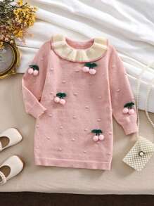 SHEIN Gestricktes Pulloverkleid für Kleine Mädchen im Herbst/Winter, Neuankunft. Grundlegender Stil mit Puffärmeln und Rundhalsausschnitt