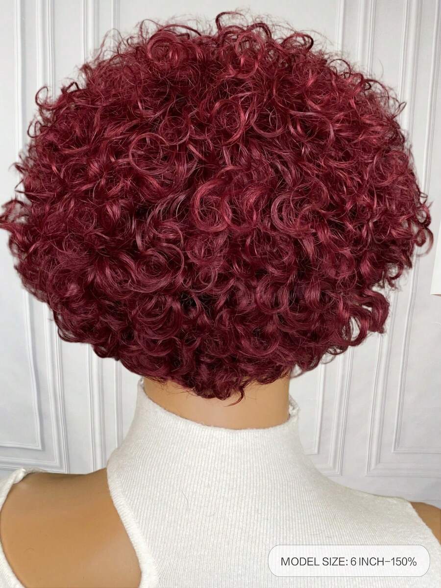 6 Inch 99J Short Curly Headband Wig For Women 100 Remy Human Hair