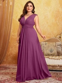 Vestido de noche largo con escote en V y diseño en los hombros, elegante y minimalista, con bordados de alta gama en tul y pliegues, vestido de dama de honor, atuendo de mujer para cumpleaños, vestido de graduación, vestido formal