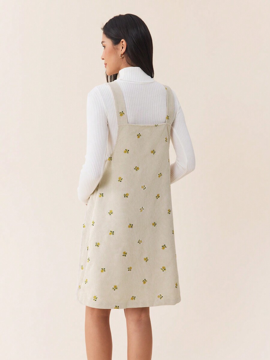 SHEIN MaterniWear Casual Floral Embroidery Sleeveless Maternity Dress