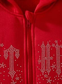 Tween Girl Zip-Up Rhinestone Punk Stijl Hoodie Sweatshirt, Voor Kerstmis