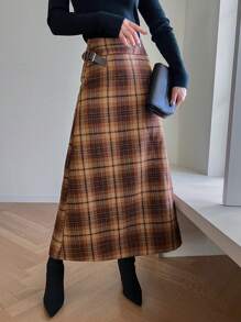 DAZY Chân váy maxi kẻ caro nữ mùa thu/đông, kiểu dáng thường ngày. - Nhiều màu - Xem 5