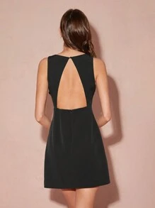 Enchnt New Autumn Winter Products,Women's Rhinestone Decor Crew Neck Sleeveless Elegant Mini Dress, Fall Winter Women's Clothing, Winter Dress,For Halloween & Christmas Party,Party Dress - Black - View 9