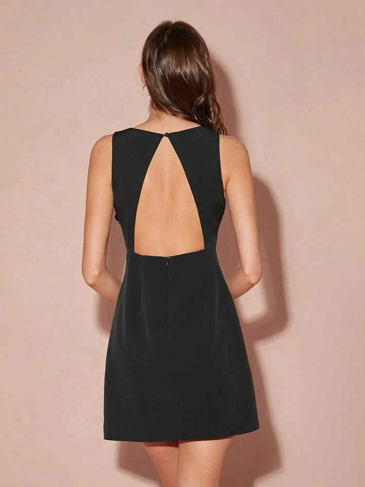 New Autumn Winter Products,Women's Rhinestone Decor Crew Neck Sleeveless Elegant Mini Dress, Fall Winter Women's Clothing, Winter Dress,For Halloween & Christmas Party,Party Dress