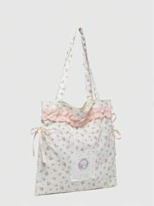 ROMWE Kawaii Túi Tote Đeo Vai Họa Tiết Hoa Đính Nơ Dễ Thương Cho Nữ - Nhiều màu - Xem 2