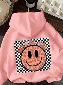 SHEIN 年轻女孩休闲舒适宽松连帽长袖针织运动衫，适合秋冬季 - 粉色 - 查看 4