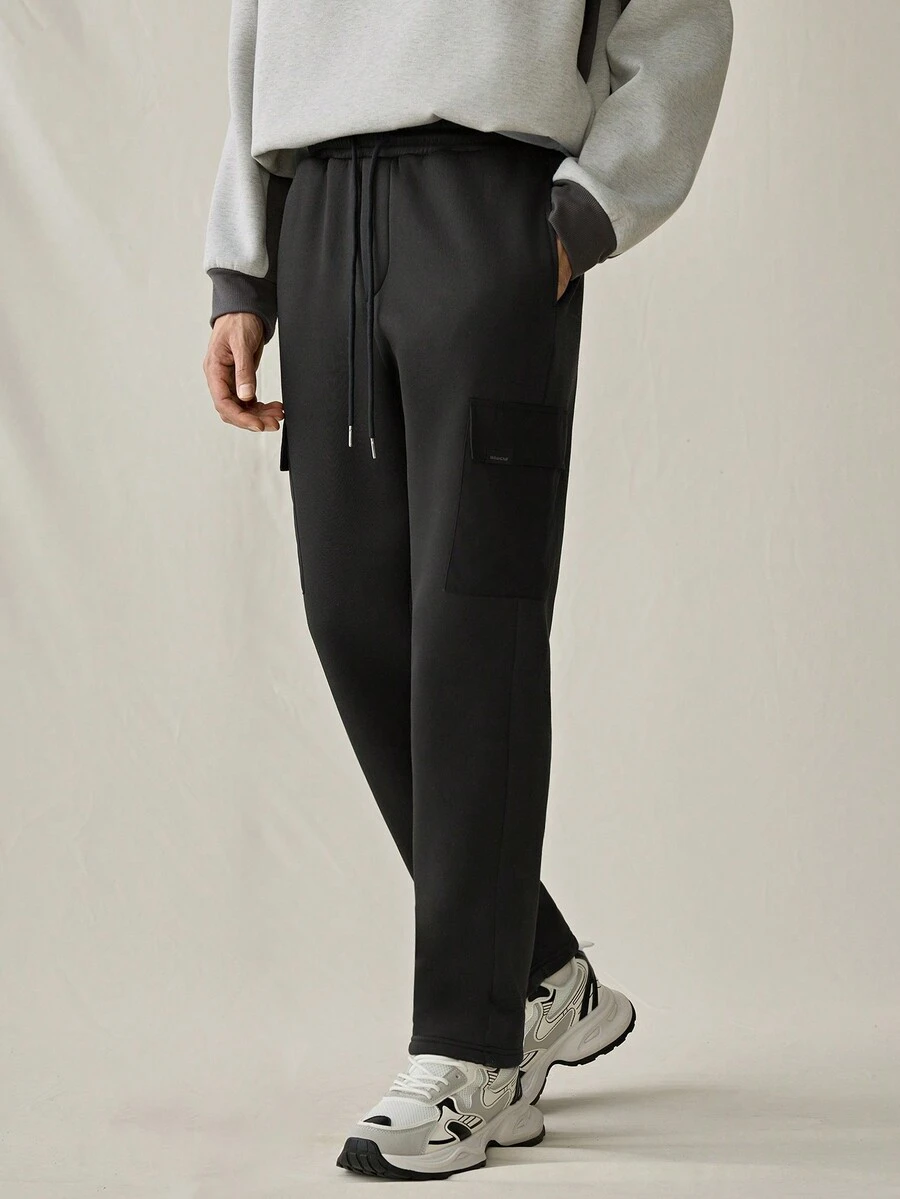 Manfinity RebelGame Quần ống đứng lưng thun dệt đơn giản rộng rãi cho nam - màu đen - Xem 1