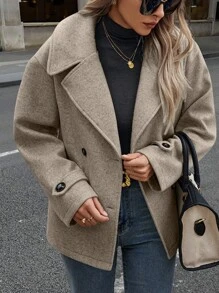 SHEIN LUNE Abrigo informal de mujer de longitud media con cuello de solapa, hombros caídos y diseño holgado, adecuado para otoño/invierno