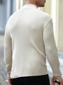 Manfinity Homme Men's Casual Solid Color Stand Collar Sweater, Autumn/Winter - Khaki - View 2