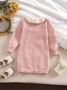 SHEIN Gestricktes Pulloverkleid für Kleine Mädchen im Herbst/Winter, Neuankunft. Grundlegender Stil mit Puffärmeln und Rundhalsausschnitt