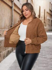 SHEIN LUNE ملابس نسائية عادية بتصميم بسيط أكمام طويلة للمواسم الانتقالية الخريفية والشتوية، مناسبة للإطلالات اليومية - بني - مشاهدة 9