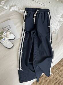 Dazy Kids 青少年女孩抽绳腰口袋直筒长裤，返校服装 - 藏蓝色 - 查看 7