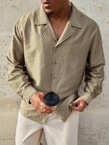 Manfinity AFTRDRK Plus Size Men's All-Over Print Button Down Casual Long Sleeve Shirt - Green - View 2