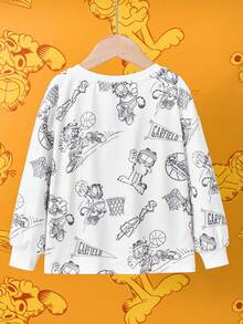 GARFIELD | SHEIN Áo thun tay dài cổ tròn họa tiết bóng rổ hoạt hình cho bé trai - trắng - Xem 4