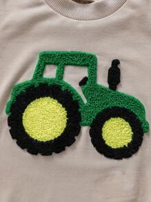 Baby Boy Cartoon Tool Car Embroidery Casual Bodysuit - Apricot - View 5