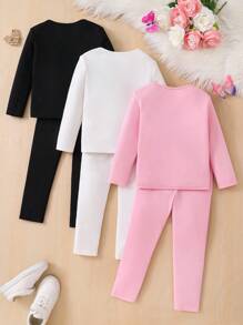 6 stuks/set meisjes en peuters ronde hals gebreide vlinder print T-shirt en legging set, geschikt voor casual dagelijks gebruik