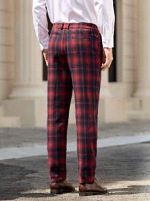 Manfinity NXTstreet Pantalones rectos de cintura elástica slim fit con estampado de cuadros para hombres, de uso casual diario - Multicolor - Ver 2