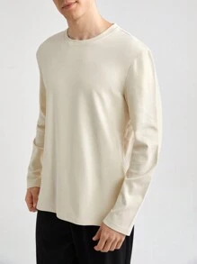 男士纯色圆领长袖上衣和长裤家居服套装 - 彩色 - 查看 8