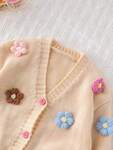 Cozy Pixies Baby Girl 3D Floral Soft Knitted Cardigan, Casual And Versatile, Suitable For Autumn/Winter