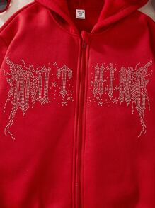 Tween Girl Zip-Up Rhinestone Punk Stijl Hoodie Sweatshirt, Voor Kerstmis