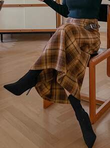 DAZY Chân váy maxi kẻ caro nữ mùa thu/đông, kiểu dáng thường ngày. - Nhiều màu - Xem 4