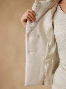 MOTF PREMIUM 粗花呢翻领荷叶边下摆双排扣西装外套