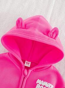 Cozy Pixies Baby Girl Letter Pattern Versatile Hooded Casual Zip-Up Jacket,In Fall/Winter - Hot Pink - View 4