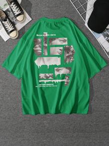 Manfinity LEGND Graphic Print Round Neck Casual Versatile Short Sleeve T-Shirt For Men - Green - View 4