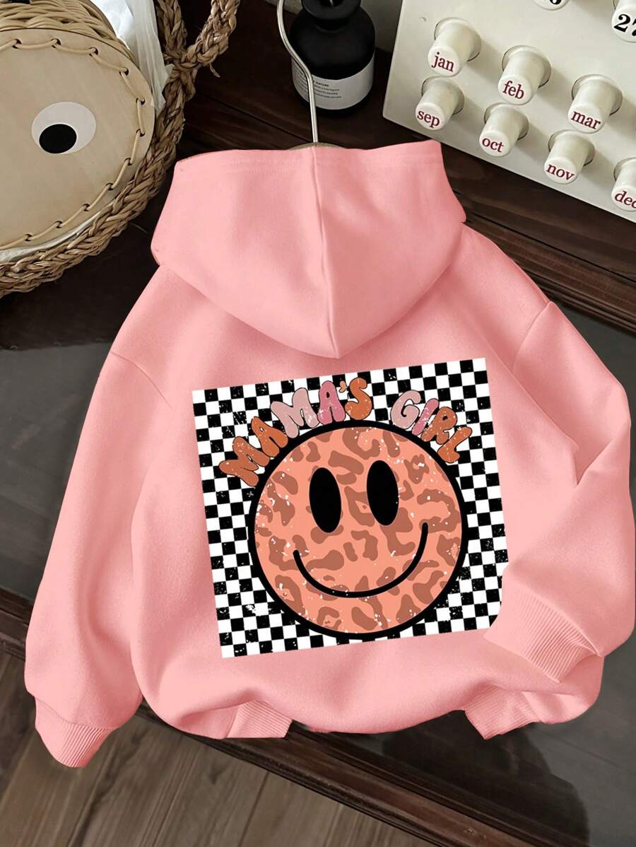 SHEIN 年轻女孩休闲舒适宽松连帽长袖针织运动衫，适合秋冬季 - 粉色 - 查看 1