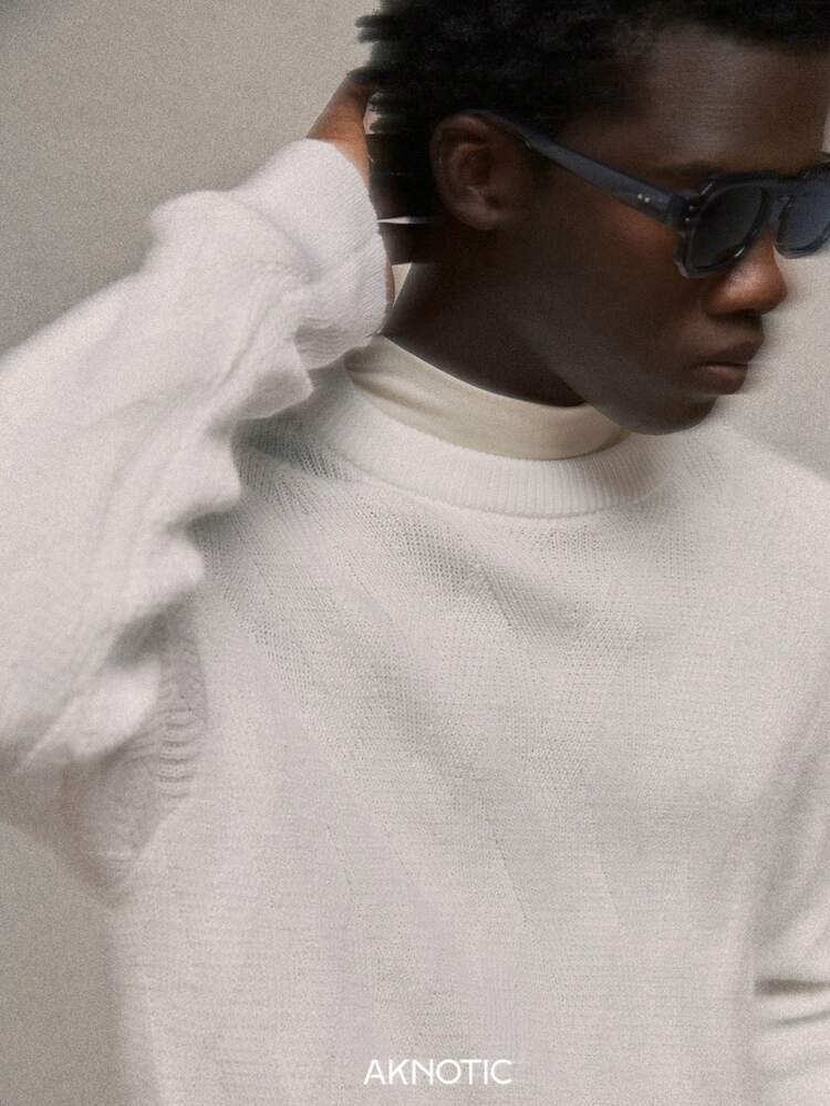 Men's Loose Fit Dropped Shoulder Crew Neck Knitted Sweater, Suitable For Autumn/Winter