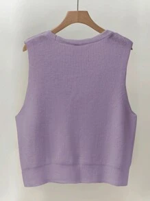 SHEIN Unity Áo len dệt kim cài nút họa tiết hoa ngọc trai cỡ lớn cho nữ - Màu tím hoa cà - Xem 2