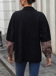 SHEIN LUNE Áo khoác dài tay in họa tiết da báo túi nút phía trước - Màu Khaki - Xem 2