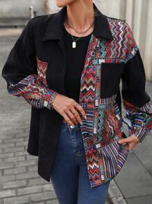 LanaWest Áo khoác nhung kẻ màu tương phản dáng rộng thoải mái cho nữ - Nhiều màu - Xem 3