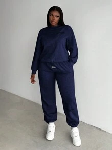 Slaydiva Casual Grey Slogan Print Crew Neck Long Sleeve Sweatshirt & Slogan Print Sweatpants Set