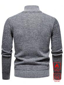 Manfinity Homme 男士休闲毛绒拉链立领毛衣，秋冬灰色毛衣灰色毛衣高领长袖厚毛衣，适合工作、丈夫 - 灰色 - 查看 2