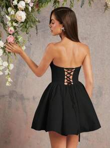 L'Amorae Váy corset xếp lớp vải tuyn organza buộc dây sau lưng - màu đen - Xem 1