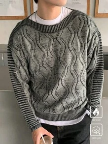 Manfinity Hypemode Jersey de punto casual con patrón geométrico para hombre, otoño/invierno