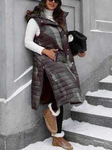 SHEIN LUNE Quần áo mùa đông cỡ lớn in họa tiết camo có khóa kéo bên hông không tay có mũ trùm đầu có đệm - xanh quân đội - Xem 3