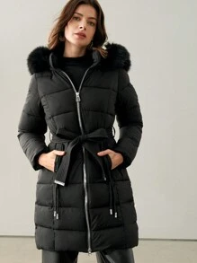 Anewsta Áo khoác đệm đơn sắc có khóa kéo phía trước bằng vải chắp vá mềm mại - màu đen - Xem 6