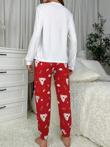 Koala Print Long Sleeve Pajama Set, Fall Winter Clothes, Christmas - Multicolor - View 2