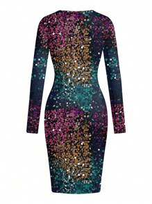 Glamance Warp Atelie 女士多色中长连衣裙长袖圆领优雅拼色、纯色、全印花女式夏季服装女式夏季连衣裙女式太阳裙度假连衣裙外出 - 彩色 - 查看 2