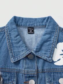 Tween Girl Casual Minimal Print Pattern Washed Denim, All-Match And Comfortable, School, Campus, College