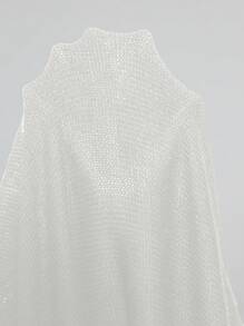 SHEIN Unity Đầm dệt kim mini cổ tròn thanh lịch cỡ lớn cho nữ, tay dài, dây rút, thường ngày, mùa thu, mùa đông - trắng - Xem 4