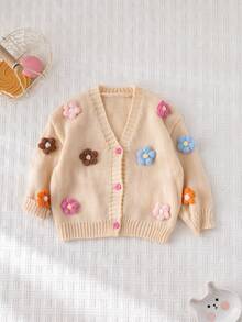 Cozy Pixies Baby Girl 3D Floral Soft Knitted Cardigan, Casual And Versatile, Suitable For Autumn/Winter